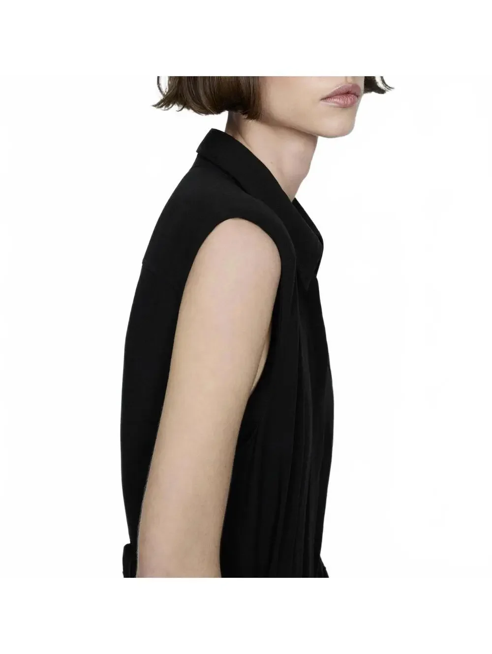 Mango Linen Blend Jumpsuit With Belt Clip and Shoulder Pad NWT Matty Black Large